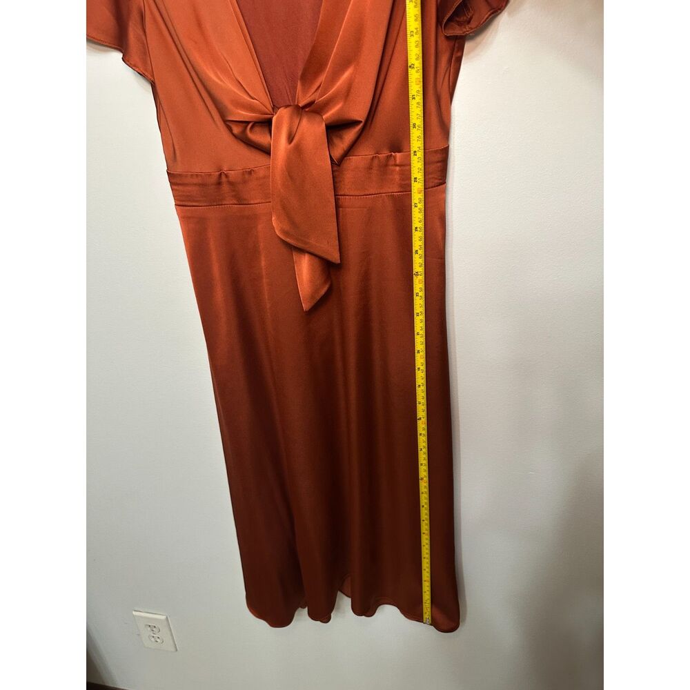 Baltic Born Rust Poppy Satin Midi Dress M Tie Front Flutter Sleeve Evening - Picture 11 of 12
